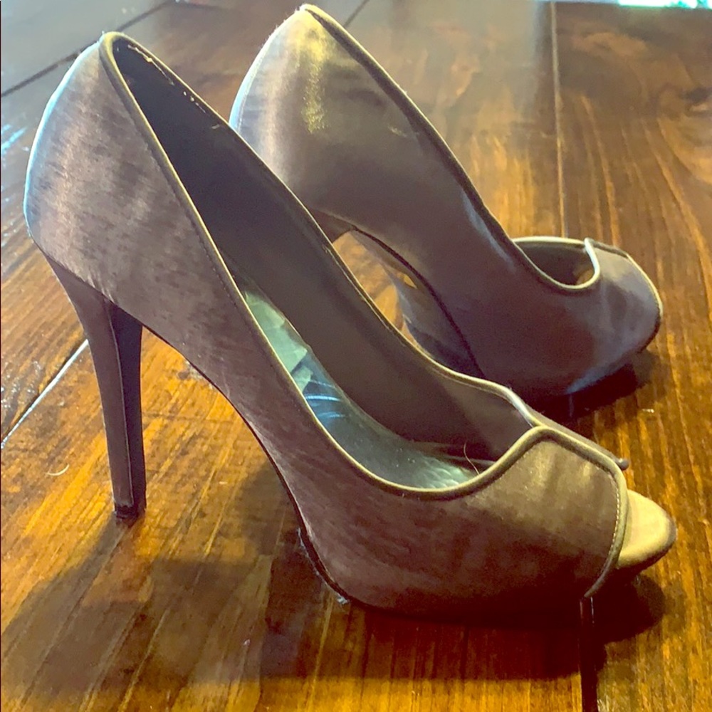 Gray peep toe heels